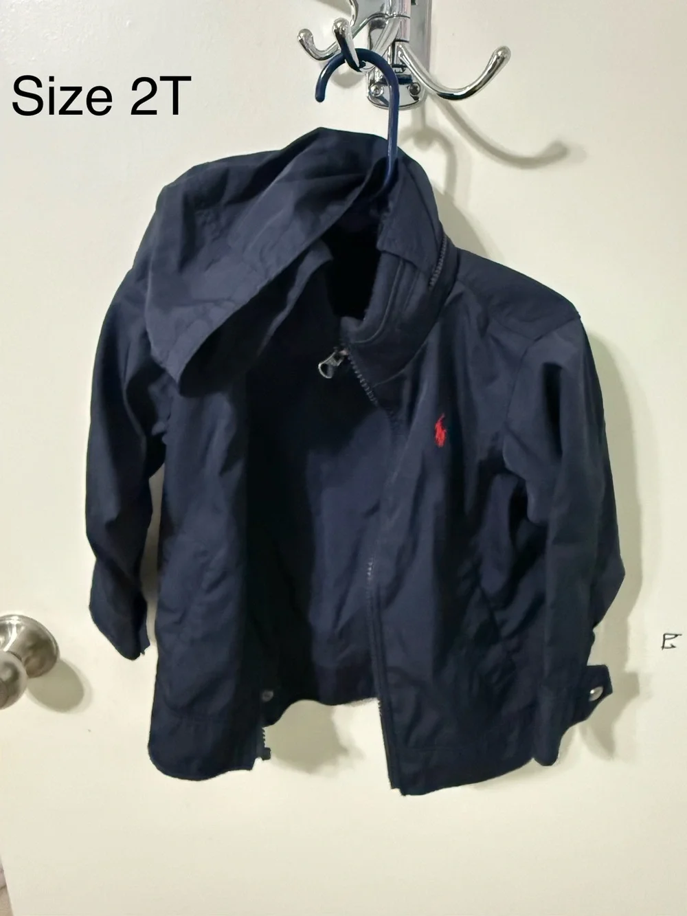 Ralph Lauren Navy Hooded Kids Rain Jacket with Red Pony